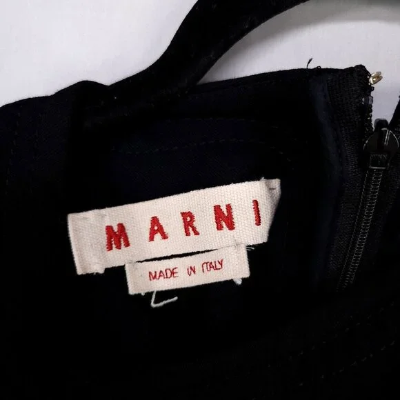 Marni 100% Wool Shift Dress 40 Made In Italy Sleeveless Peplum Black - Picture 5 of 12